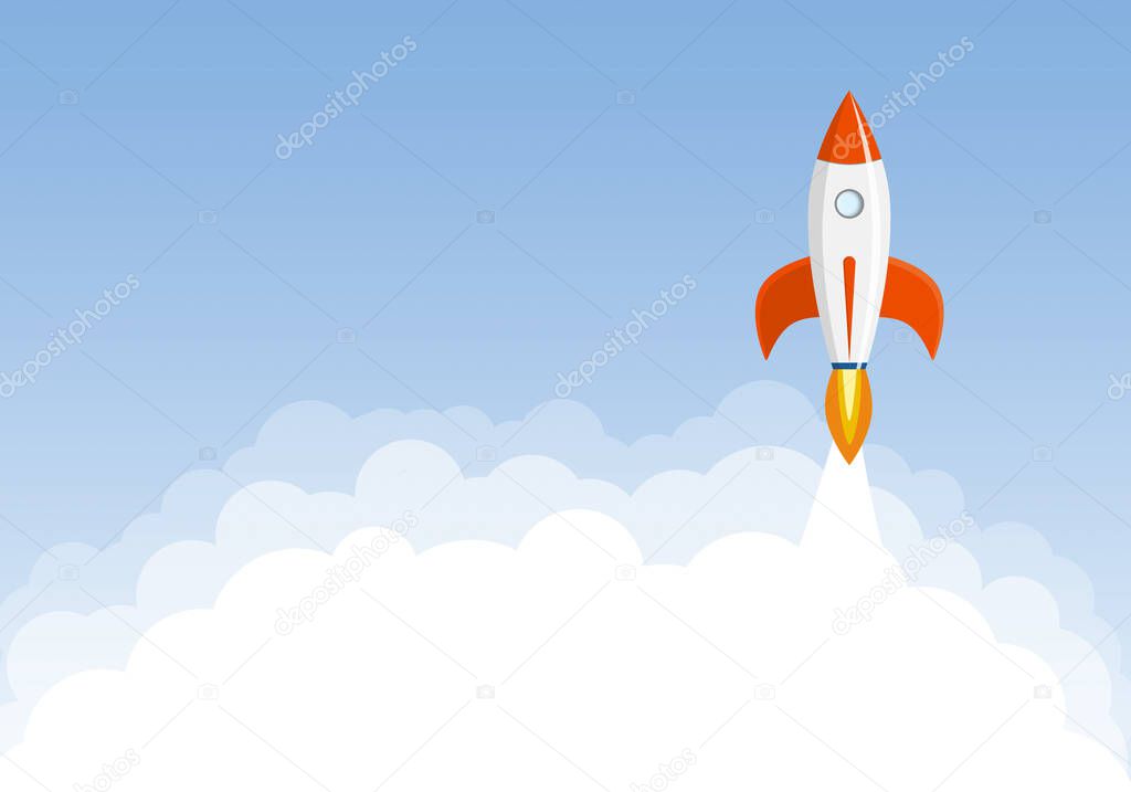 Art launch rocket with sky space. Startup concept.
