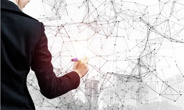 İş kadını soyut 3D ağı işaret ediyor