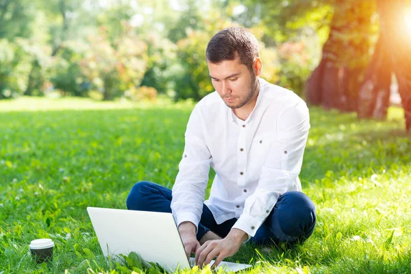 Genç işadamı dizüstü bilgisayar kullanıyor