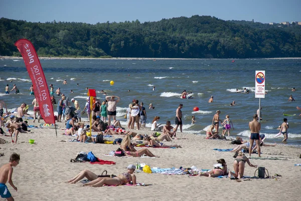Панорамный Вид Переполненный Пляж Балтийского Моря Сопоте Польша — стоковое фото