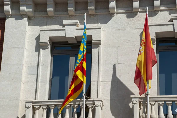 Bandera España Cataluña Balcón Del Edificio Público Alicante España — Foto de Stock