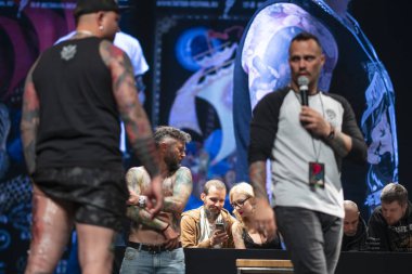 Saint Petersburg, Ru / Rusya - 06 08 2018: 16 Dövme Festivali. Açıklayıcı yazı işleri.