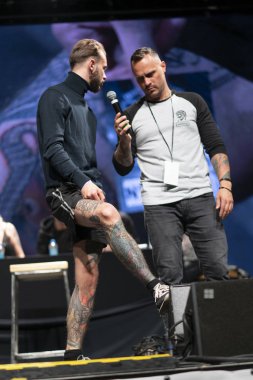 Saint Petersburg, Ru / Rusya - 06 08 2018: 16 Dövme Festivali. Açıklayıcı yazı işleri.