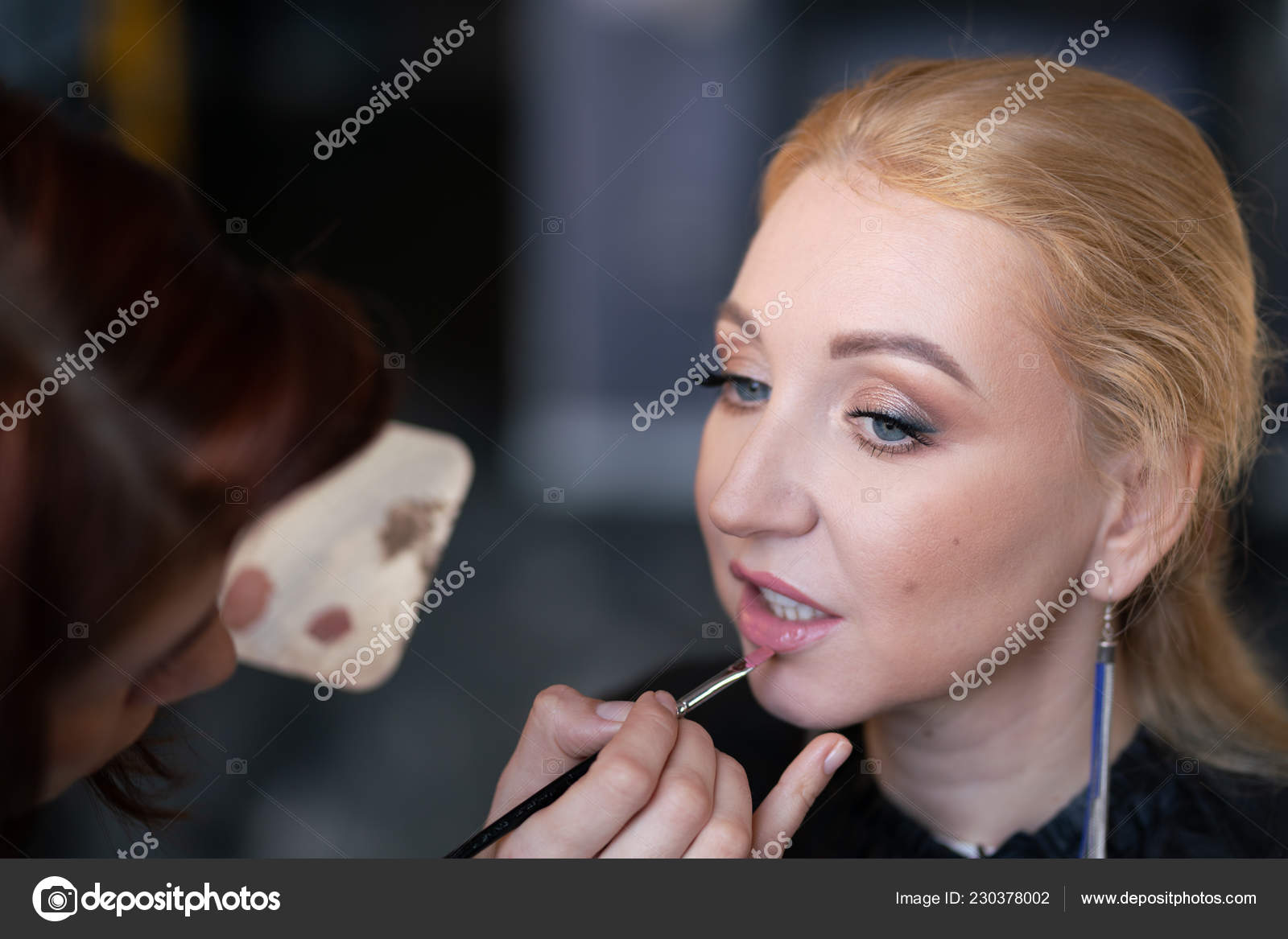Professional Makeup Artist Applies Makeup Step Step Face Woman Blonde