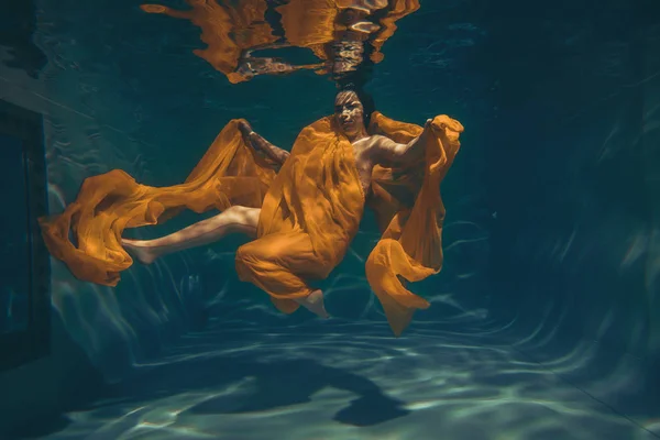 Cute Sporty Girl Swims Underwater Free Diver Alone — Stock Photo, Image