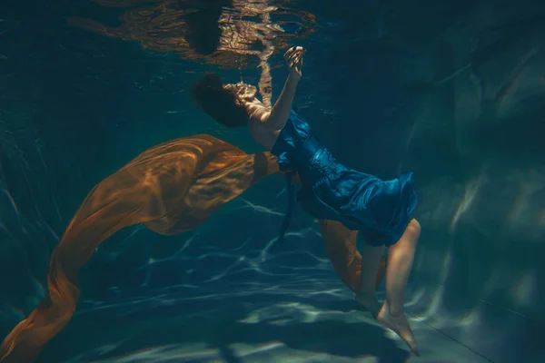 Cute Sporty Girl Swims Underwater Free Diver Alone — Stock Photo, Image