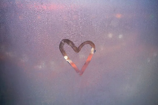 Frozen Ice Heart Glass Winter Window — Stock Photo, Image