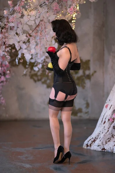 choose your side and role play with a strict sexy lady in a black corset and stockings.  sweet temptation.