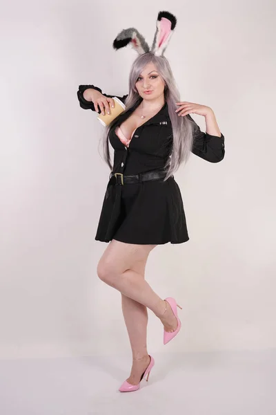 Bonito Gordinha Anime Menina Com Café Copo Papel Fundo Branco — Fotografia de Stock