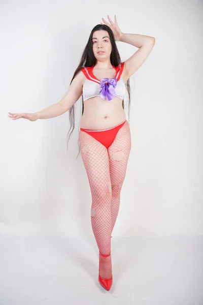 Bonito Sexy Plump Menina Com Muito Longo Morena Cabelo Anime — Fotografia de Stock