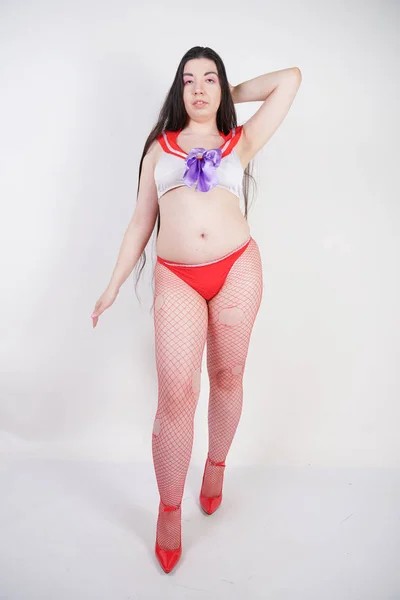 Bonito Sexy Plump Menina Com Muito Longo Morena Cabelo Anime — Fotografia de Stock