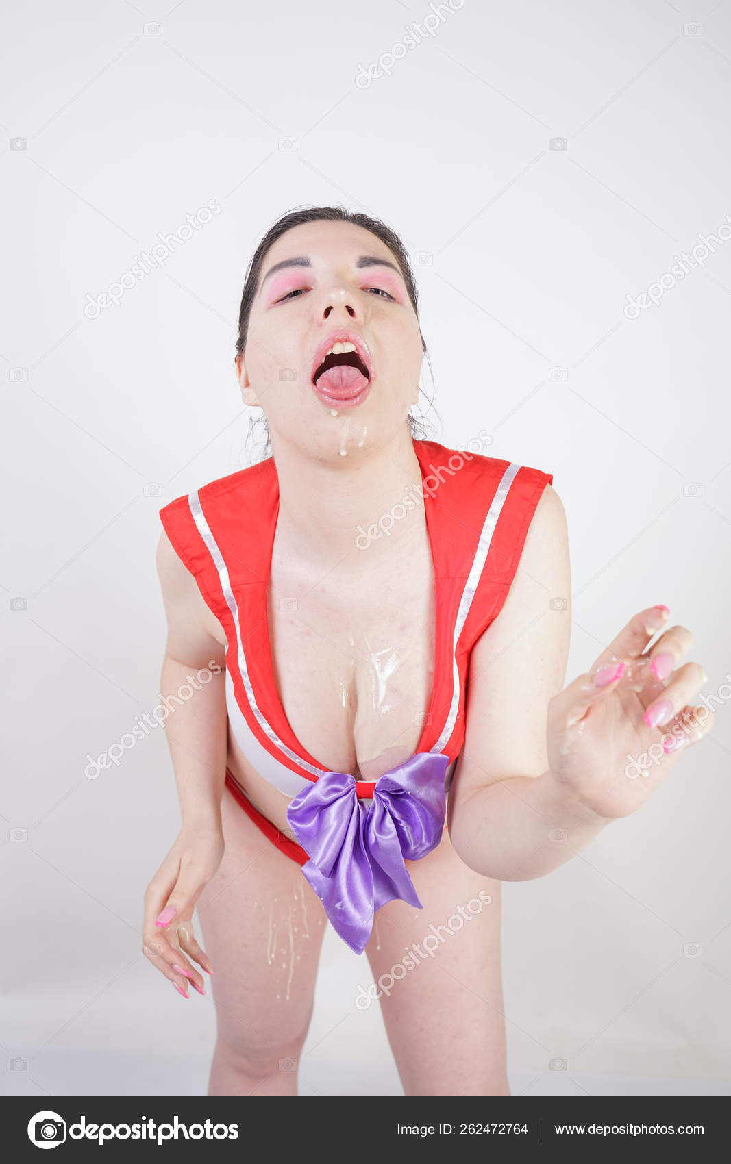 Sexy Chubby Woman Big Tits Dressed Cosplay School Uniform Doused Stock  Photo by ©agnadevi 262472764