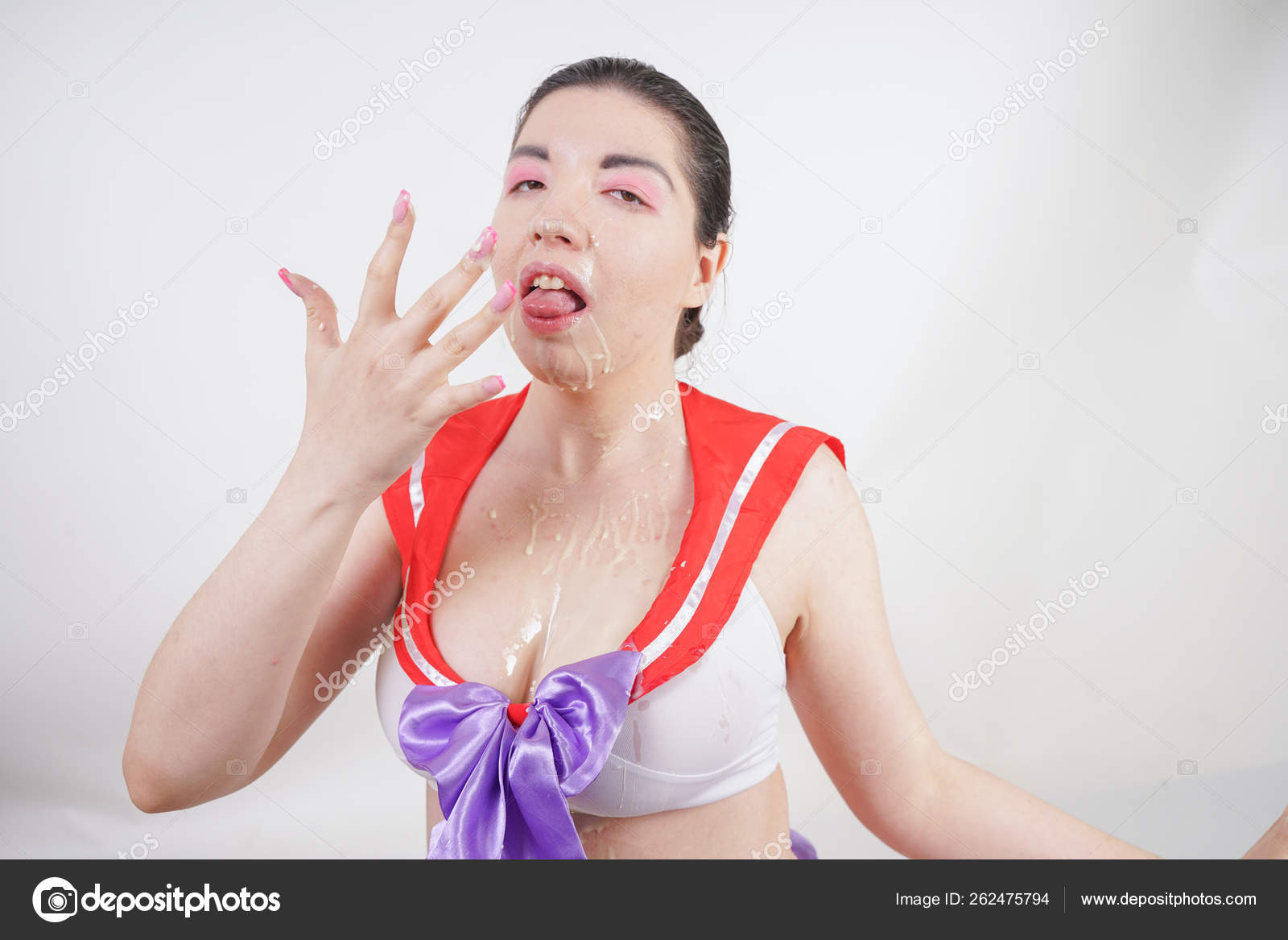 Sexy Chubby Woman Big Tits Dressed Cosplay School Uniform Doused Stock  Photo by ©agnadevi 262475794