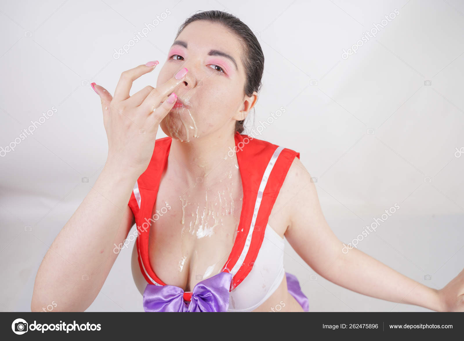 Sexy Chubby Woman Big Tits Dressed Cosplay School Uniform Doused Stock  Photo by ©agnadevi 262475896