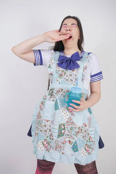 Encantador Size Anime Girl Uniforme Escolar Avental Cima Com Uma — Fotografia de Stock