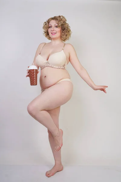 Pretty Caucasian Chubby Woman Size Body Pale Skin Wearing Underwear Stock  Photo by ©agnadevi 264881442