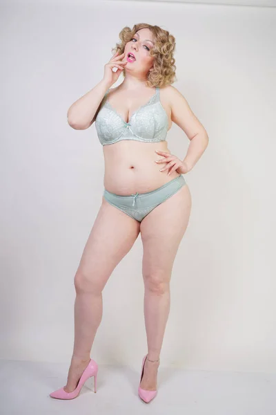 Adult Woman Overweight Stands Lingerie Loves Her Belly Fat White Stock  Photo by ©agnadevi 265005566