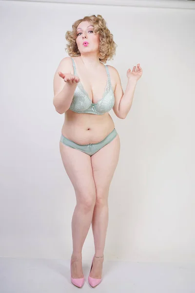 Adult Woman Overweight Stands Lingerie Loves Her Belly Fat White Stock  Photo by ©agnadevi 265005566