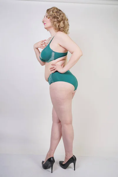 Beautiful Young Caucasian Chubby Woman Size Body Pale Skin Wearing — Stock Photo, Image