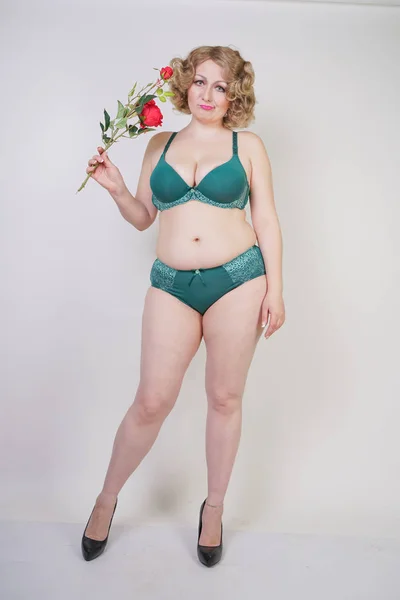 Adult Woman Overweight Stands Lingerie Loves Her Belly Fat White Stock  Photo by ©agnadevi 265004410
