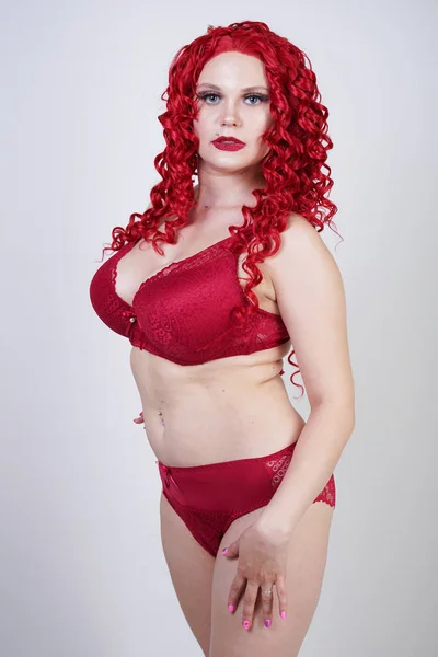 Сексуальная Горячая Курчавая Девушка Рыжими Кудрявыми Волосами Кружевном Сексуальном Белье — стоковое фото