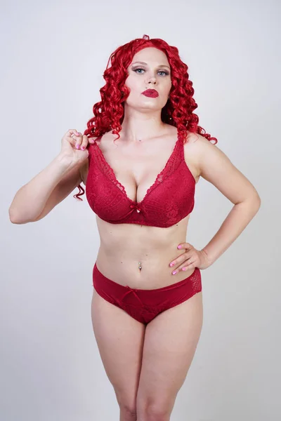 Σέξι Καυτό Κορίτσι Καμπύλες Κόκκινα Σγουρά Μαλλιά Φορώντας Δαντέλα Σέξι — Φωτογραφία Αρχείου