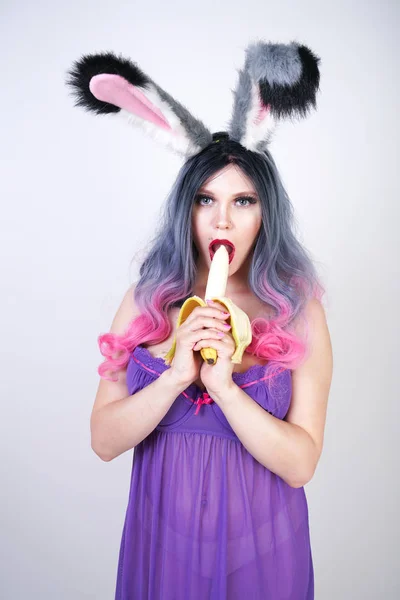 Tavşan Kulakları Ile Şeffaf Bir Çamaşırı Babydoll Elbise Erotik Kafkas — Stok fotoğraf