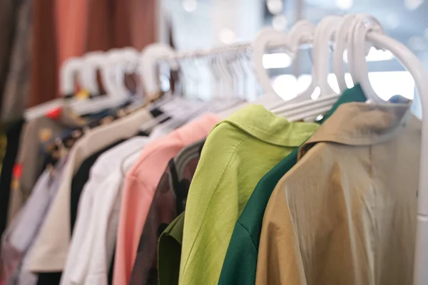 Fashionable Clothes Hanging Hangers Store Nobody — Stock Photo, Image