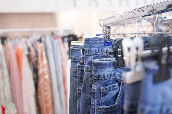 Fashionable Clothes Hanging Hangers Store Nobody — Stock Photo, Image