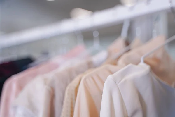 Fashionable Clothes Hanging Hangers Store Nobody — Stock Photo, Image