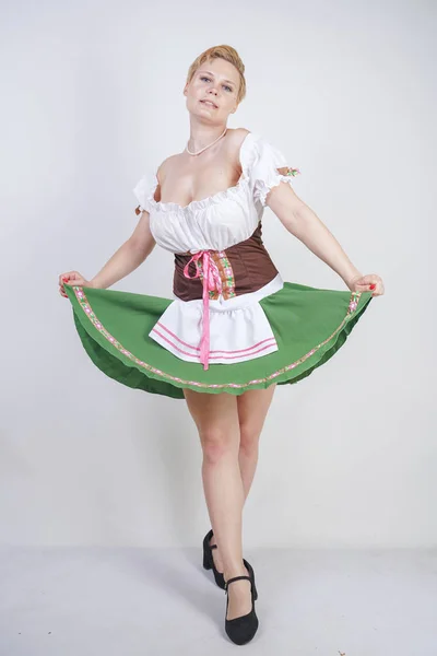 Cute Size Girl Short Haircut Big Breasts Dressed National Bavarian — Stock Photo, Image