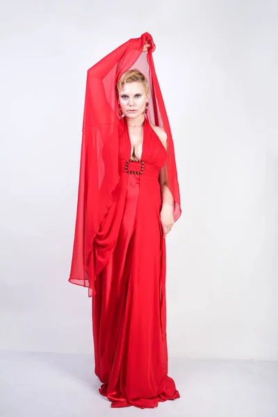 뜨거운 드레스를 스튜디오 배경에 세련된 플러스 크기의 — 스톡 사진