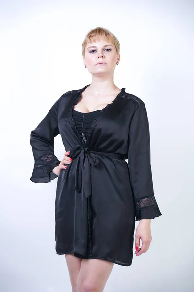 Size Vuxen Flicka Bär Transparent Underkläder Klänning Vacker Knubbig Kvinna — Stockfoto