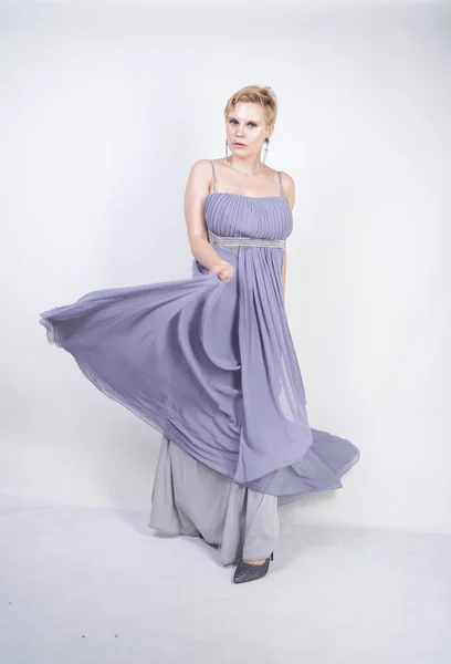 Elegant Thick Female Grey Long Dress Pretty Size Woman Evening — Stock Photo, Image