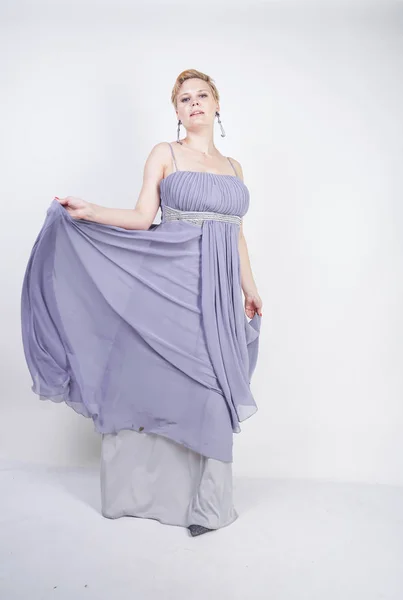 Elegant Thick Female Grey Long Dress Pretty Size Woman Evening — Stock Photo, Image