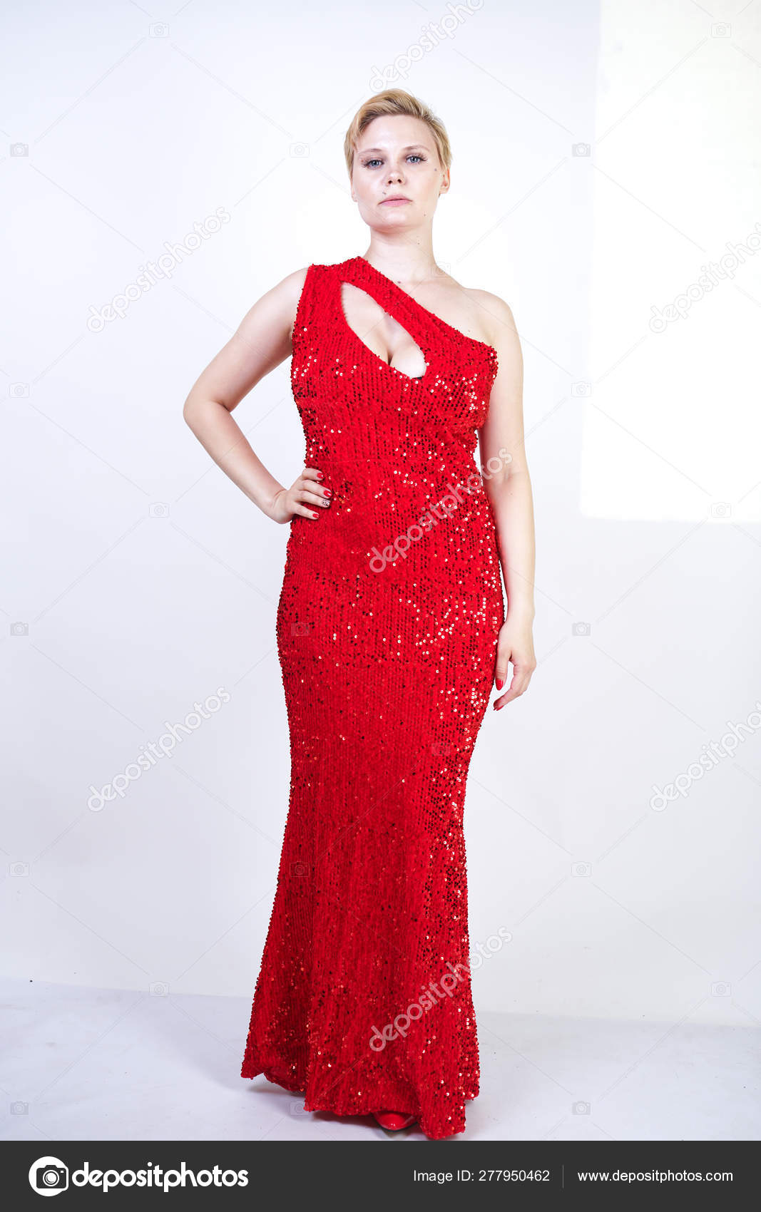 Cute Short Hair Size Girl Curvy Figure Stands Red Long Stock