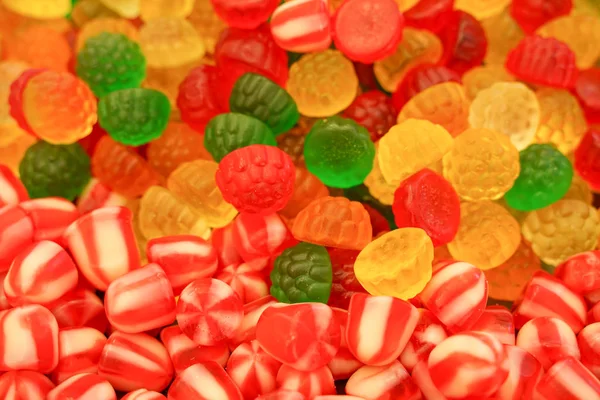 Köstliche Bunte Fruchtmarmelade Ungesunde Helle Bonbons Großen Mengen Verschiedene Gelee — Stockfoto