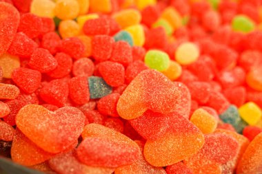 lezzetli çok renkli meyve marmelat. toplu sağlıksız parlak şekerler. farklı jöle fotoğraf yakın. şeker dükkanında lezzetli tatlılar. Kimse. 