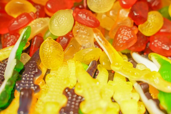 Köstliche Bunte Fruchtmarmelade Ungesunde Helle Bonbons Großen Mengen Verschiedene Gelee — Stockfoto