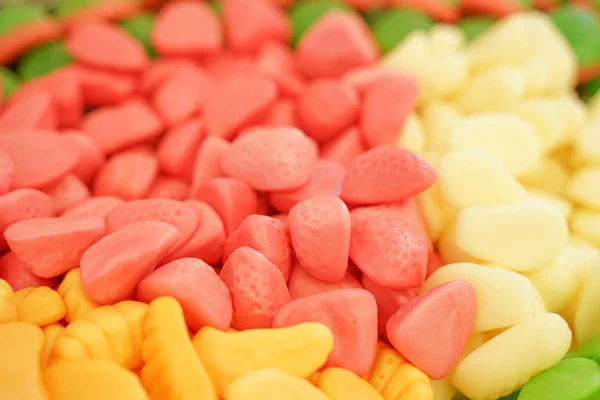 Läcker Flerfärgad Frukt Marmelad Ohälsosamma Ljusa Godis Bulk Olika Gelé — Stockfoto