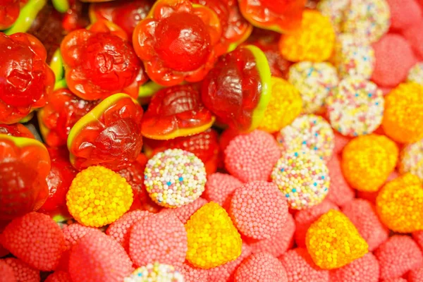Νόστιμη Πολυχρωματισμένη Μαρμελάδα Φρούτων Ανθυγιεινά Φωτεινά Γλυκά Χύμα Διαφορετική Μαρμελάδα — Φωτογραφία Αρχείου