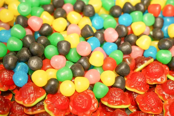 Köstliche Bunte Fruchtmarmelade Ungesunde Helle Bonbons Großen Mengen Verschiedene Gelee — Stockfoto