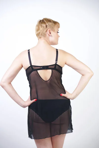 Size Adult Girl Wearing Transparent Underwear Dress Beautiful Chubby Woman — Stock Photo, Image