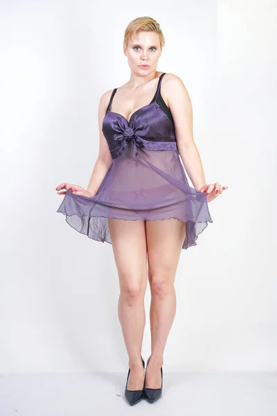 Size Adult Girl Wearing Transparent Underwear Dress Beautiful Chubby Woman — Stock Photo, Image