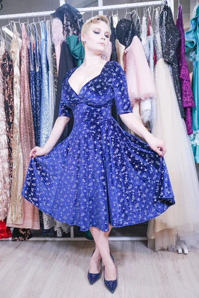 stock image pretty plus size short hair girl in shopping process