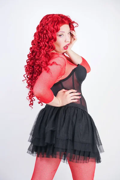 Portré a vöröshajú szexi nő visel fekete fűző — Stock Fotó
