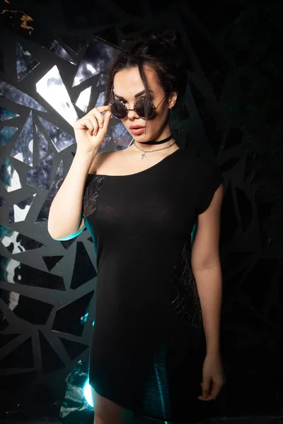 Beautiful goth fashion stylish girl on black studio background — Stock Photo, Image