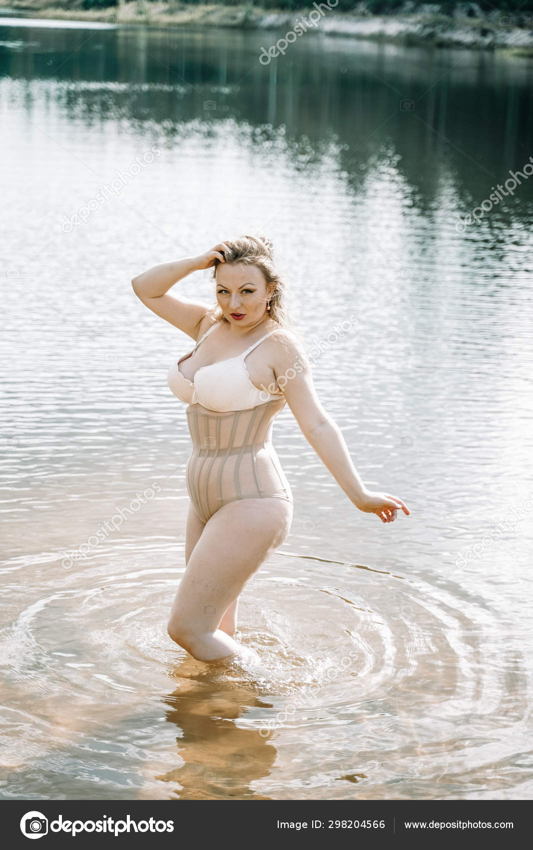 Plus Size Woman With Curvy Figure In Corset Lingerie. Caucasian Xxl Chubby  Girl Wanna Swimming. Stock Photo, Picture and Royalty Free Image. Image  128698478.