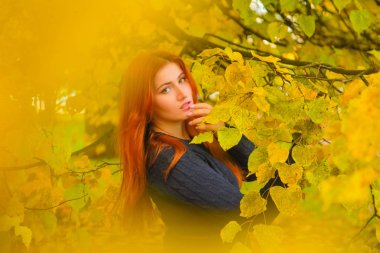 genç güzel artı boyutu kafkas kadın sonbahar parkta yürüyor