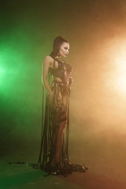 Genç seksi kadın dansçı duman poz